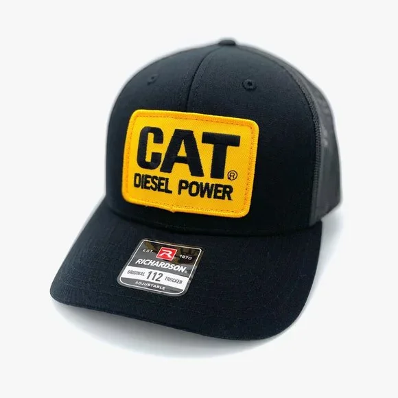 Vintage Caterpillar CAT Diesel Power Patch Hat - Richardson 112 All Black Cap - Picture 6 of 9